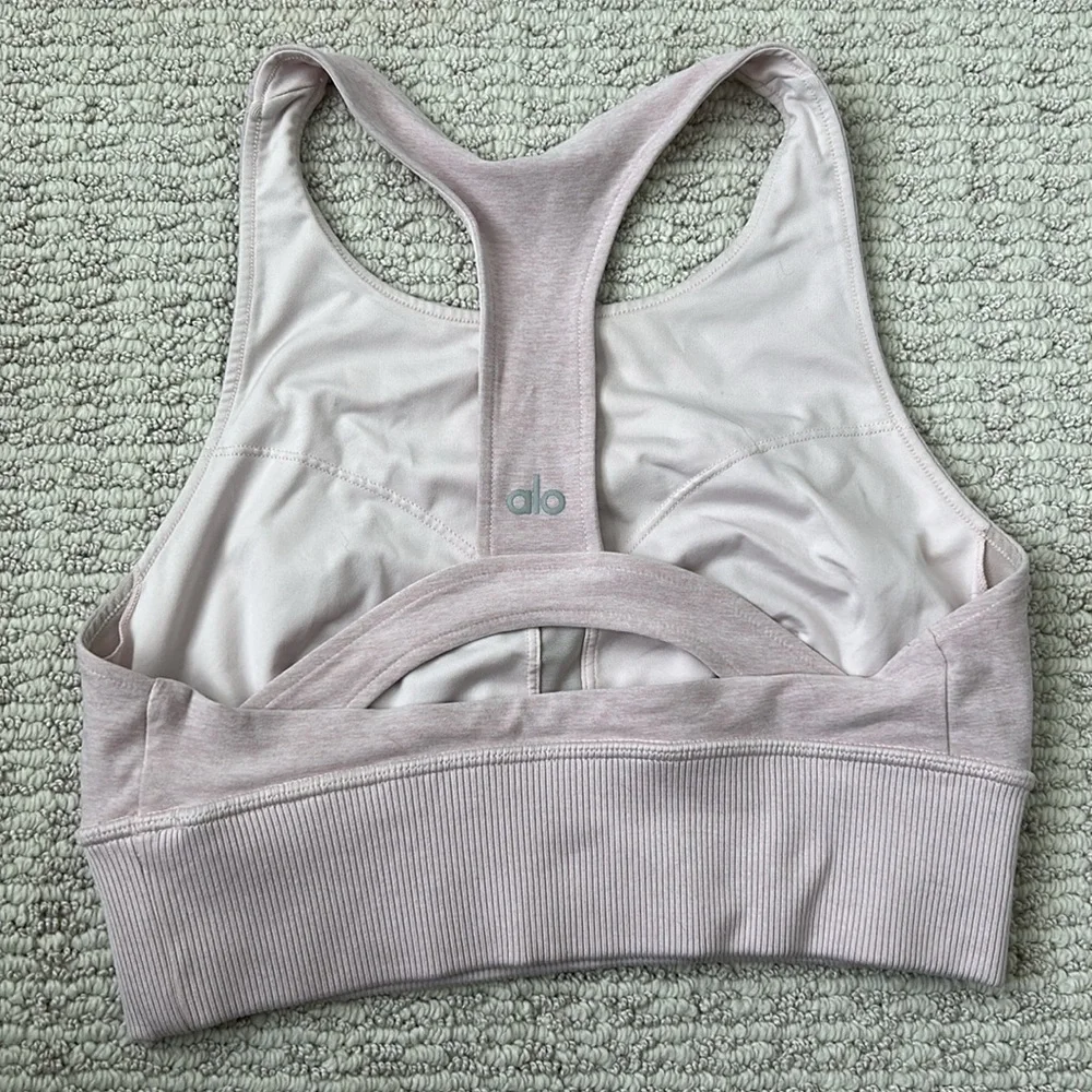 ALO Yoga Alosoft Serenity Sports‎ Bra Racerback Light Heather Pink Sz Small